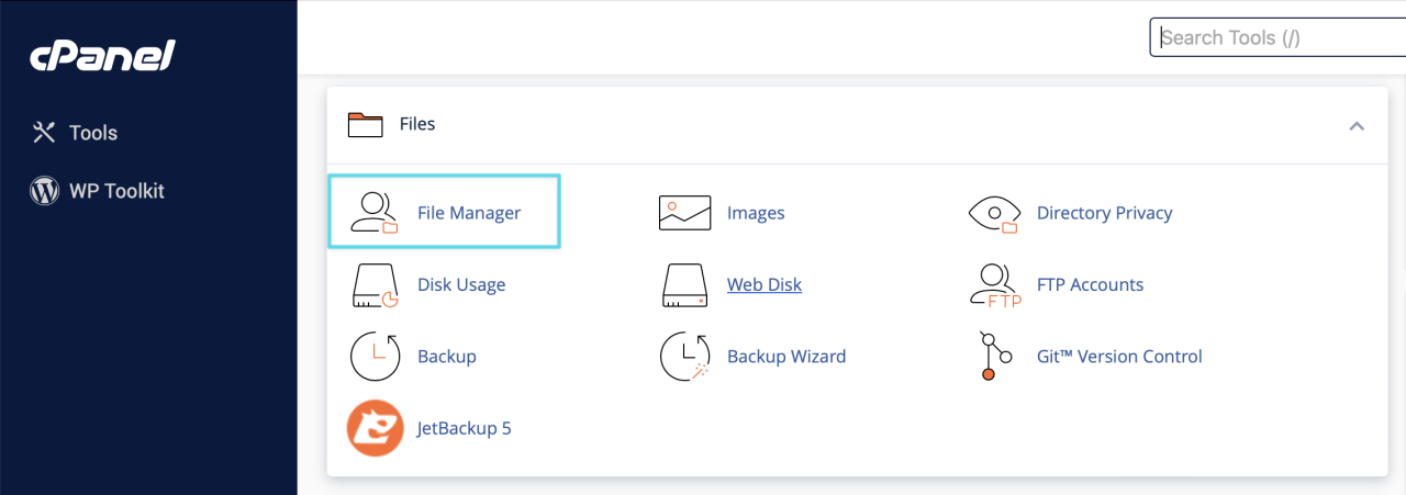 Click on File Manager within cPanel's Files section.