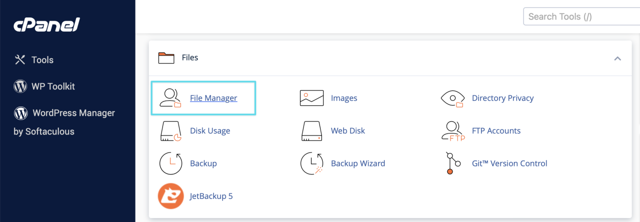 Click on File Manager within cPanel's Files section.